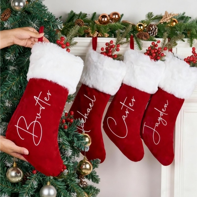 Personalized Family Christmas Stocking with Name, Soft Plush Fireplace Christmas Tree Hanging Ornament, Home Decor, Christmas Gift for Family/Kids