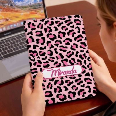 Personalized Animal Print Notebook, Custom Name Journal, Multi-Color Leopard & Highland Cow Pattern, Stylish Gift