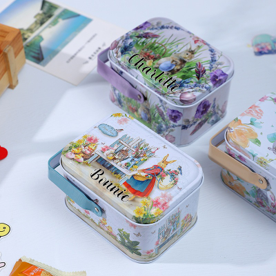 Personalized Easter Bunny Candy Storage Box, Cute Custom Name Bunny Cookie Tin Box with Handle, Easter Party Favor, Easter Gift for Kids/Boys/Girls