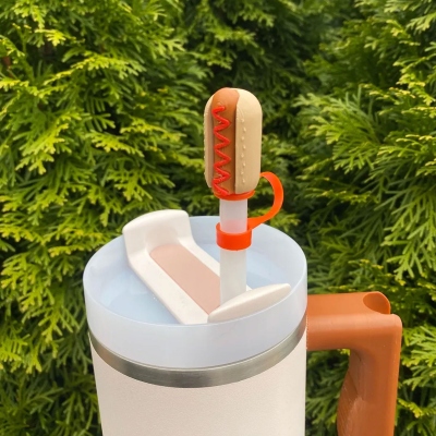 Hot Dog Ketchup dnd Mustard Tumbler Straw Topper, Colorful 3D Printed Decor for Stanley Tumbler or 9.5mm Straw, Cup Accessory, Gift for Family/Friends