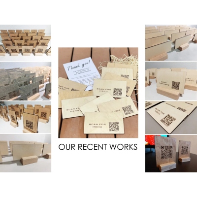 Custom Engraved Wooden QR Code Menu Sign for Cafe Bar