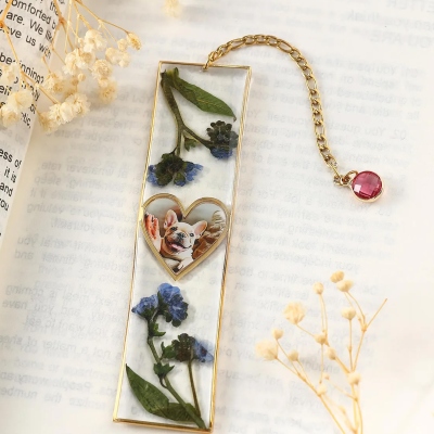 Personalized Photo Pressed Flower Bookmark with Birthstone, Memorial Floral Bookmark, Reading Accessory, Birthday Gift for Book Lovers/Bookworms