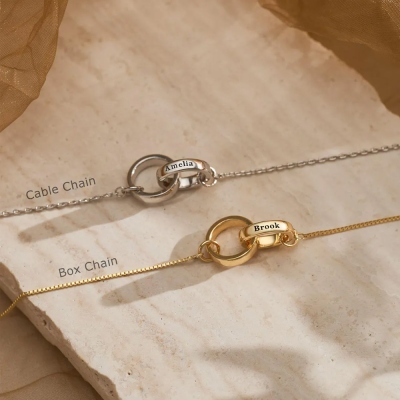 Custom Double Name Interlocking Rings Necklace, Sterling Silver 925 Engraving 2 Name Necklace, Valentine's Day/Birthday Gift for Her/Wife/Girlfriend