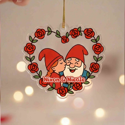 Personalized Names Cartoon Dwarf Couple Heart Ornament, Acrylic Clear Charm, Car Accessory, Anniversary/Valentine's Day Gift for Her/Him/Couple