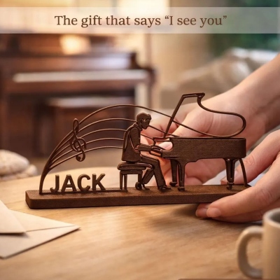 Personalized Male Pianist Silhouette Art Decor with Name, Colorful Piano Ornament with Base, Birthday/Anniversary Gift for Pianist/Music Teachers/Him