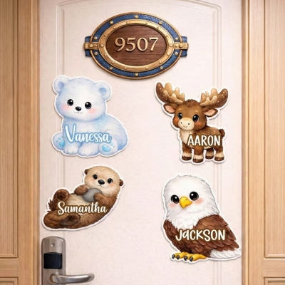 Personlig dörrmagnet med namn, djur från Alaska, vattentät återanvändbar metalldörr och kylskåpsmagnet, heminredning, present till barn/vänner/familj