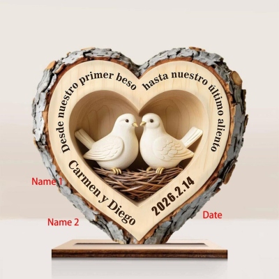 Personalized Couple Names Carved Log Heart Sign, First Kiss Love Nest Home Decor, Anniversary/Valentine's Day gift for Couples/Newlyweds