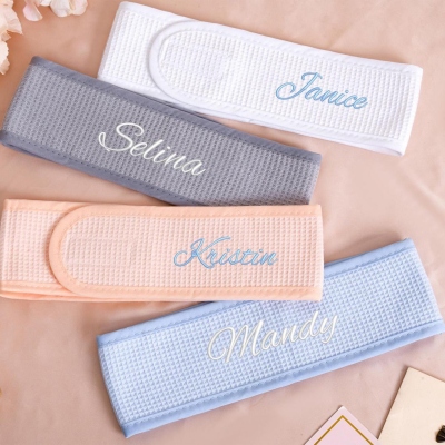 Personligt broderat namn spa-hårband, hudvårds- och sminkhårband, möhippa, skönhetsaccessoar, present till henne/vänner/brudtärna