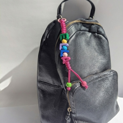 Personalized Name Beaded Keychain, Colorful Name Paracord Charm, Cord Accessory for Bag/Luggage, Birthday/Back to School  Gift for Kids/Girls/Friends