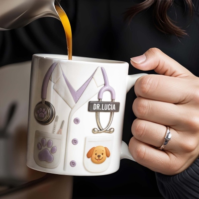 Anpassad 3D-stetoskopmugg med husdjurstema och namn, 11/15oz keramisk kaffemugg med varm choklad och realistiska tillbehör, present till veterinär/medicinsk personal