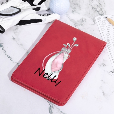 Custom Name Pink Coquette Bow Leather Golf Scorecard Holder, Golf Yardage Book Cover, Golf Accessories, Gift for Female Golfer/Her/Bridesmaids