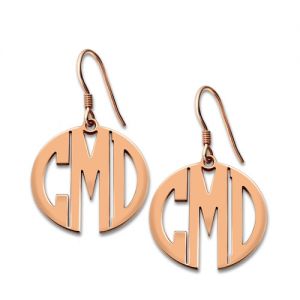 Personalized Circle Monogram Earrings In Rose Gold