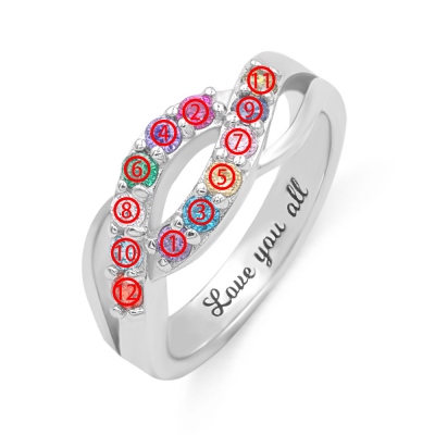 Waves of Love Personalized Birthstone Ring Family Ring