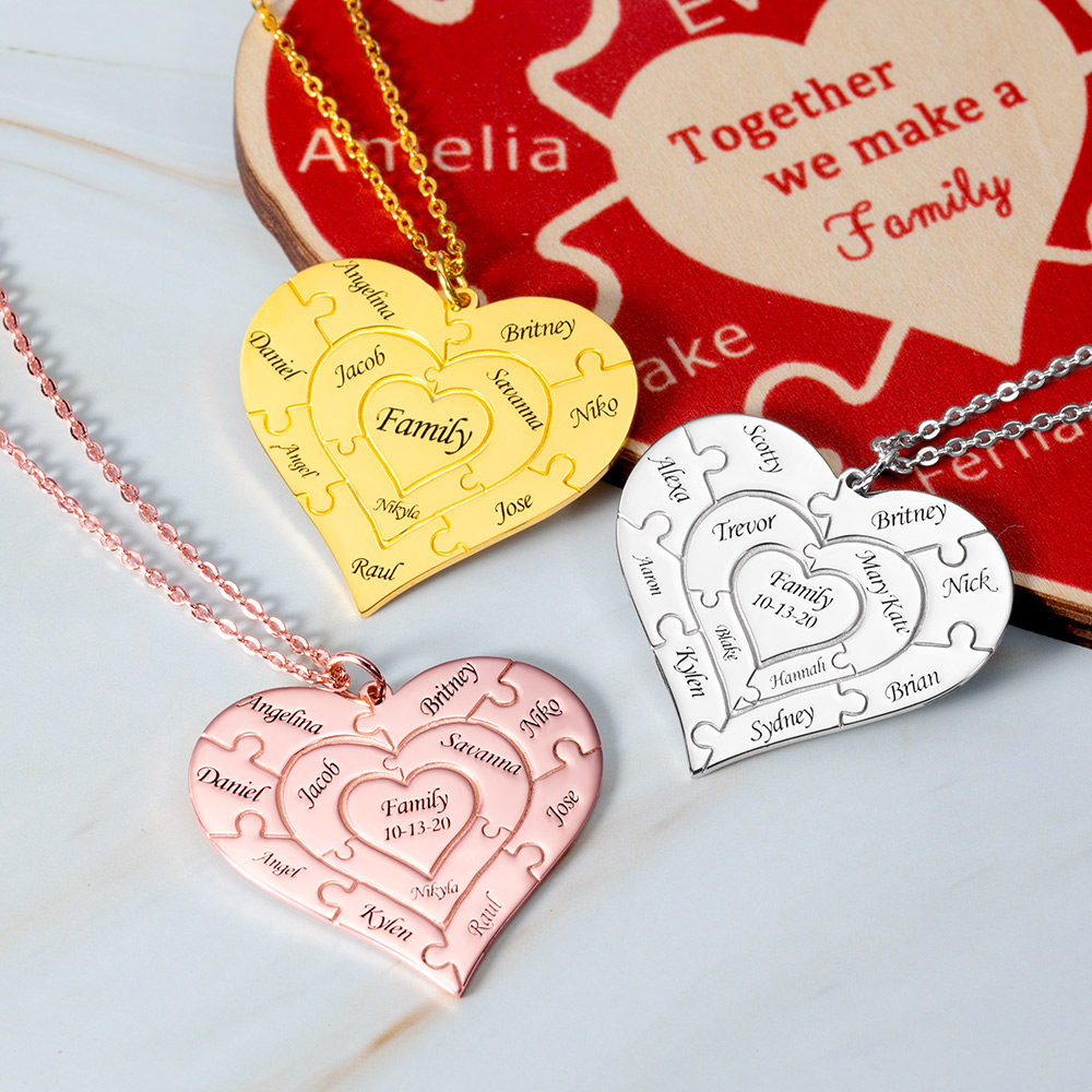 Personalized Heart Puzzle Necklace