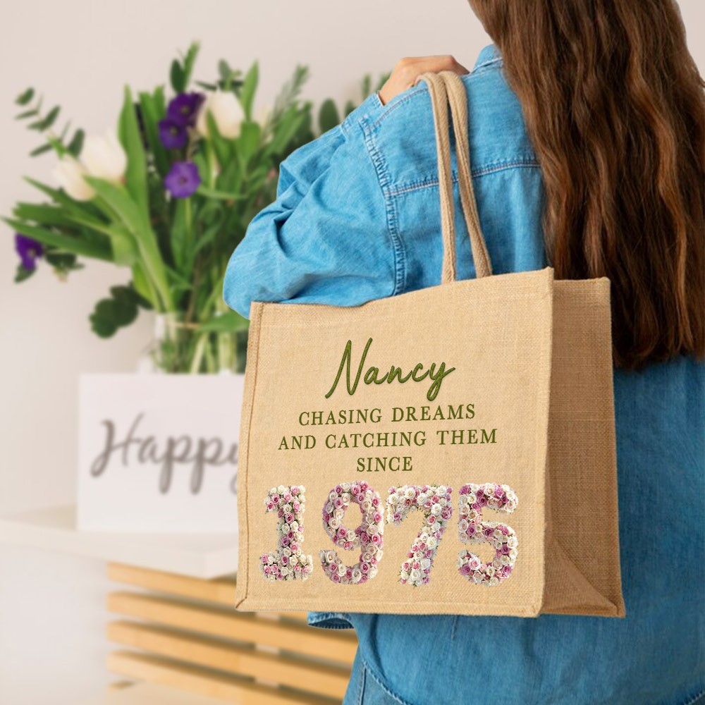 jute bag with text