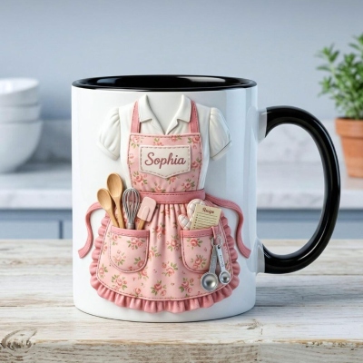 Personlig 3D-blommig matlagningsmugg med namn, keramisk kockdekoration, kaffemugg med varm choklad och realistiska tillbehör, mors dag-present till bakning, mamma