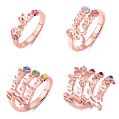 Personalized 1-4 Name Birthstone Ring