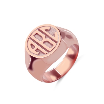 Circle Signet Ring with Block Monogram Rose Gold