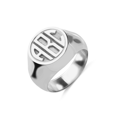Personalized Signet Ring with Block Monogram Sterling Silver