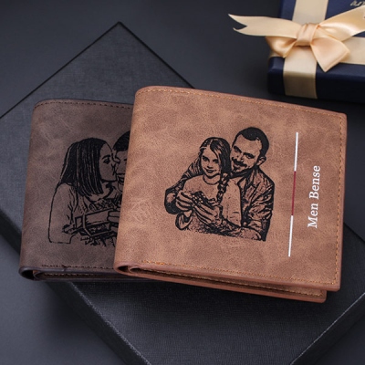 Personalized Short Photo Leather Wallet for Men