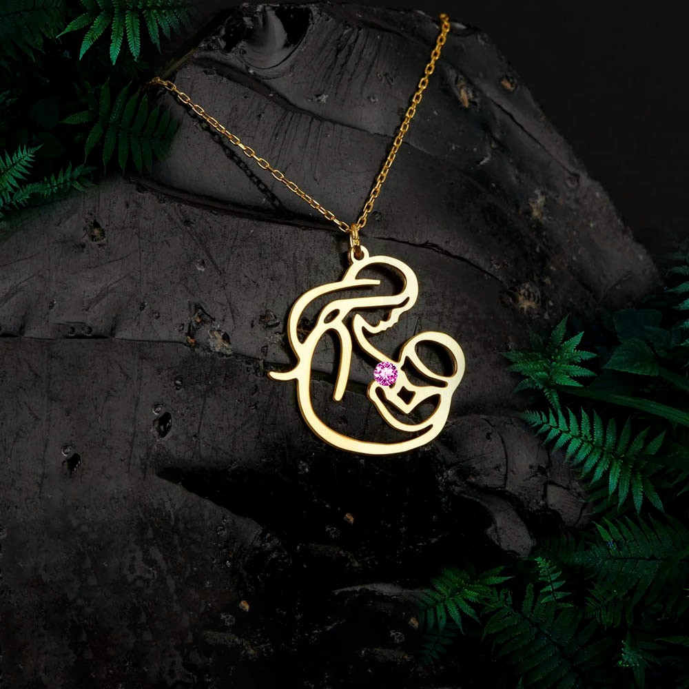 Personalized Mother and Child Necklace, Brass/Sterling Silver 925