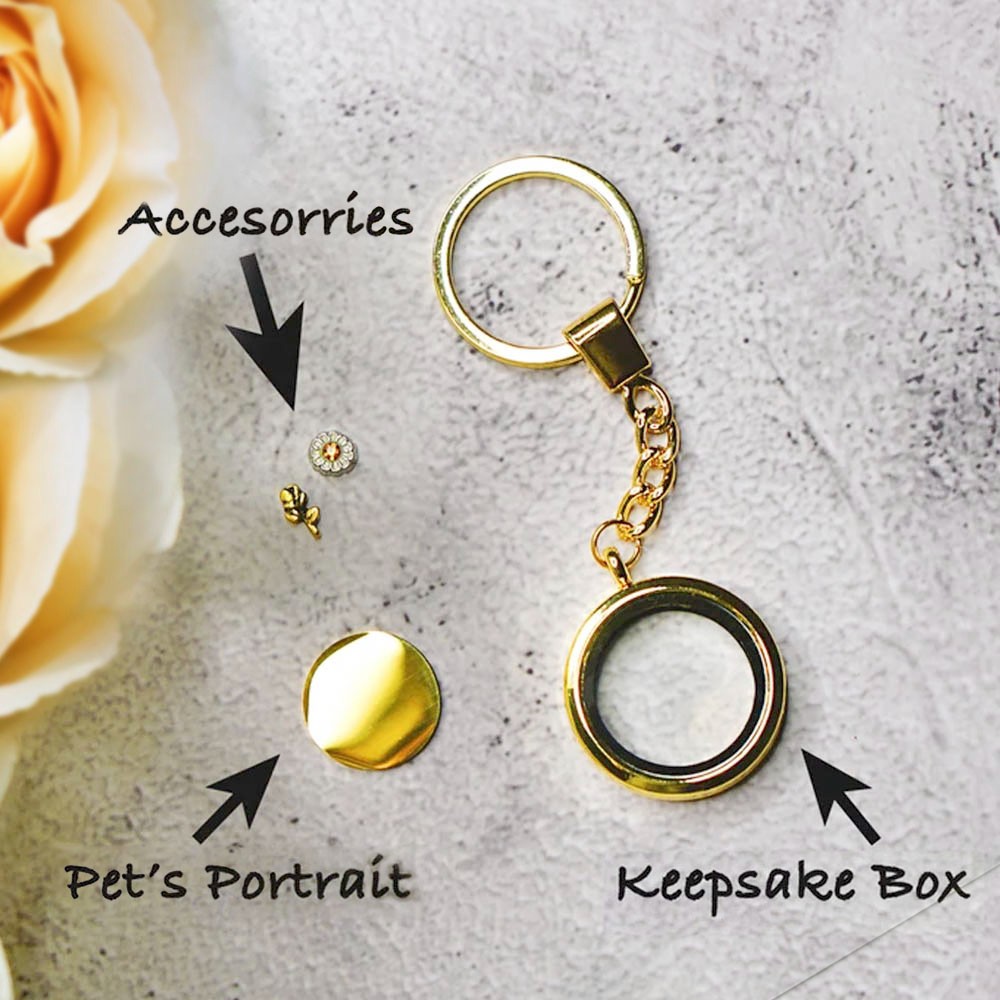 Pet Hair Keepsake Fur Locket Keychain, Pet Portrait Name Keychain