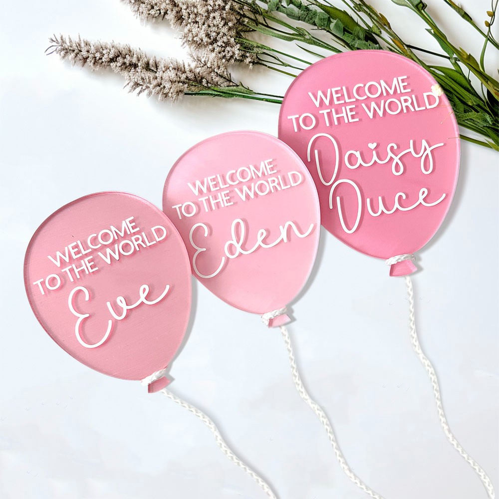 Personalized Balloon Acrylic Disc, Plaque, Baby Announcement, Name Announcement, Welcome to the World