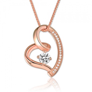 Heart Birthstone Necklace with Cubic Zirconias In Rose Gold