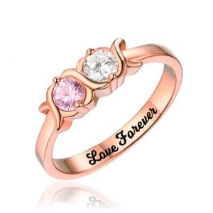Engraved XoXo Ring In Rose Gold with Birthstones & Words