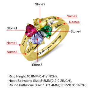 Personalized Heart Birthstone Ring With Engraving In Gold
