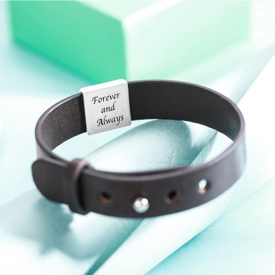 Personalized Men's Leather Bracelet with Three Fingerprints