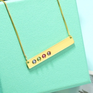 Personalized 1-10 Birthstones Bar Necklace