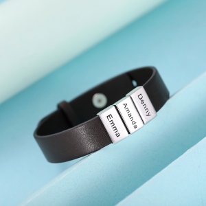Personalized Name Leather Bracelet for Family