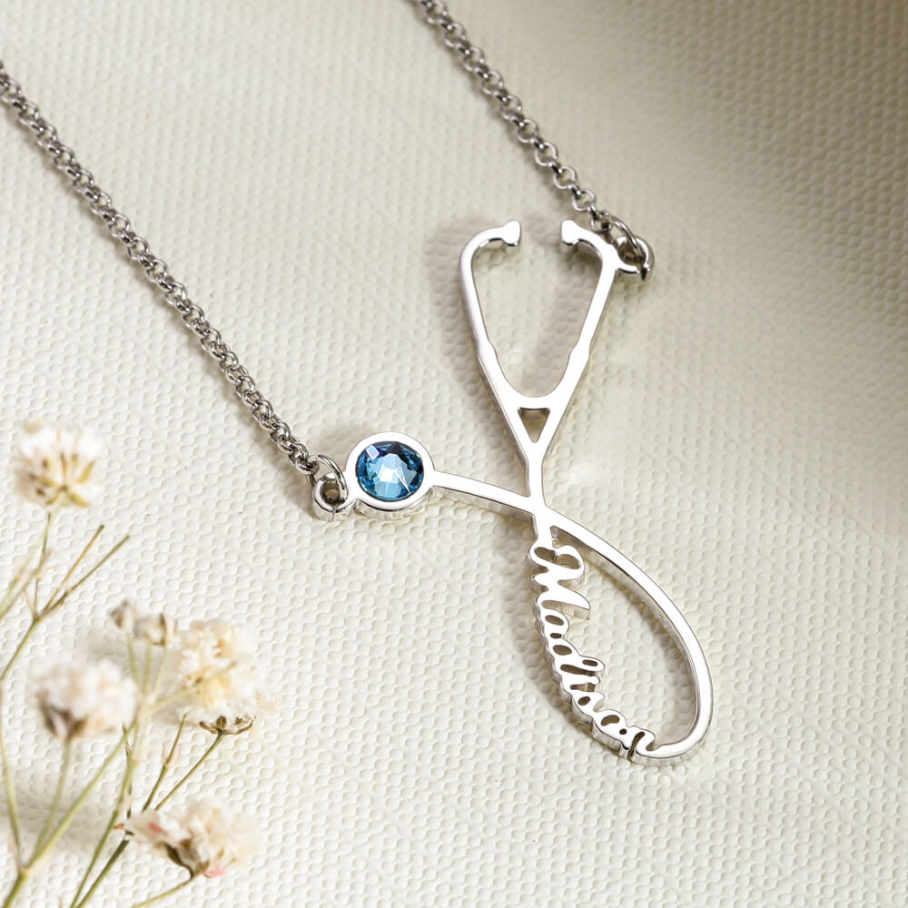 Personalized Birthstone Stethoscope Necklace & Ring