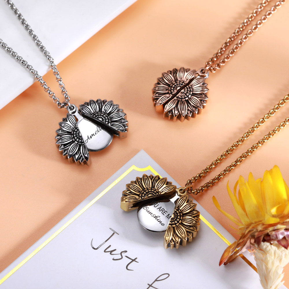 Personalized Sunflower Locket Necklace