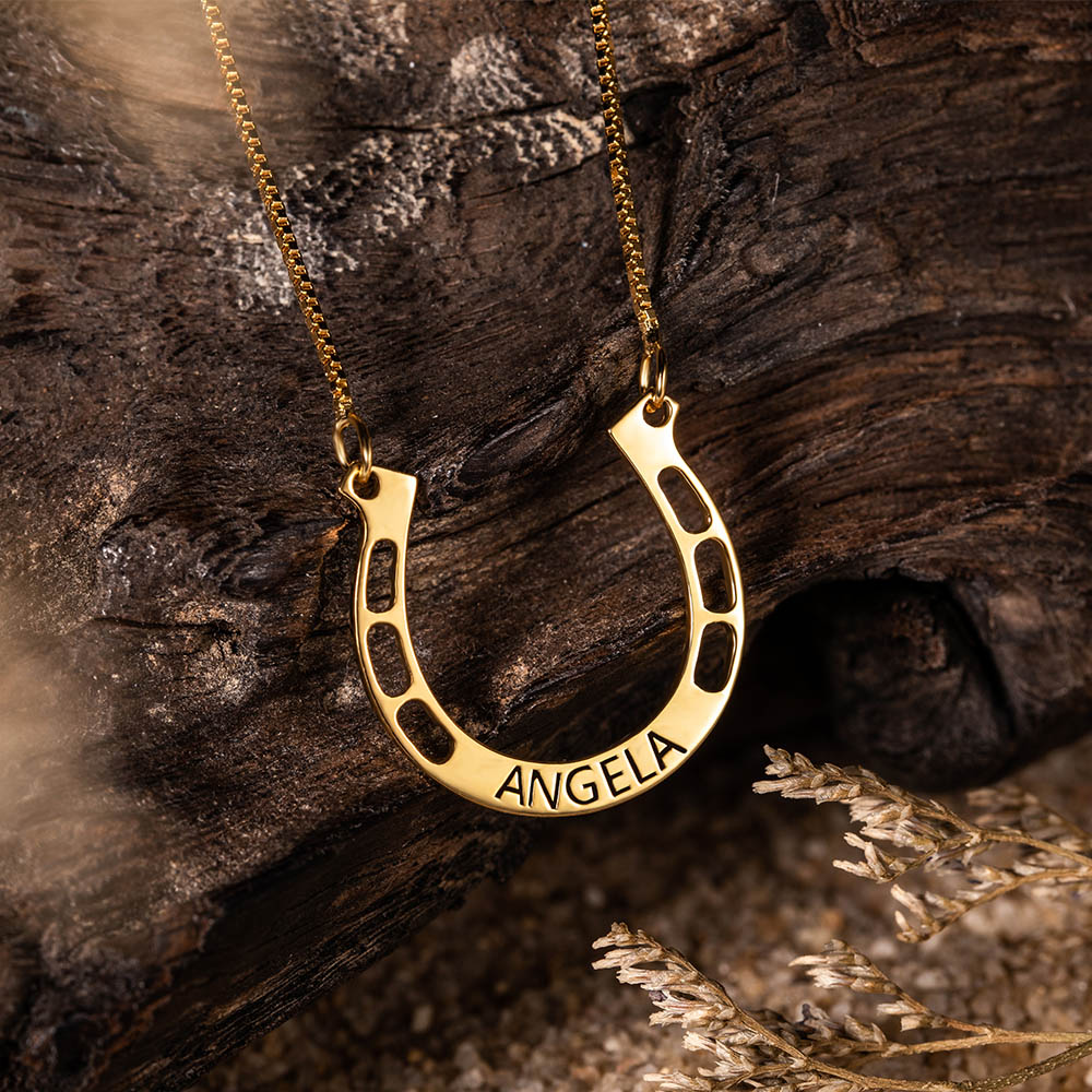 Ciondolo A Staffa Di Cavallo In Argento 925 Con Placcato Oro 14K – Collana Doppia Regalo Per Donna