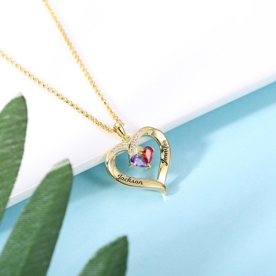 Forever Together Birthstone Name Heart Collier