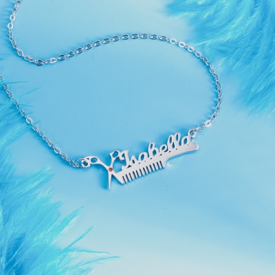 Personalized Hairdresser Birthstone Name Necklace