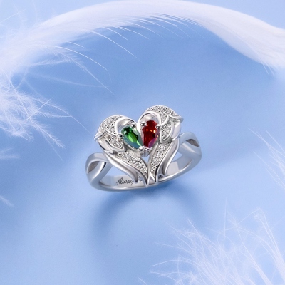Personalized Angel Wings Ring with Two Birthstones