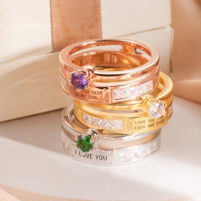 Personalized Double Layer Birthstone Ring