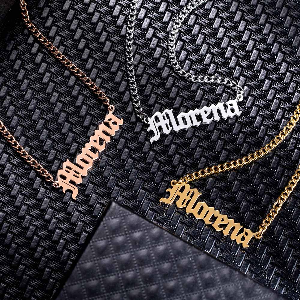 thumbnail image 2 of Personalized 14K Gold Plated Name Plate Necklace – Unisex, Any Name/Color, Onyx/Acrylic, Joolsie Co. 2 of 6