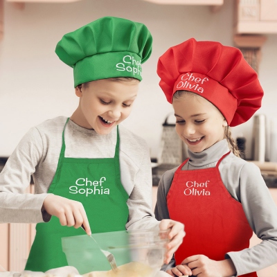 Personalised Childrens Apron  & matching Chef 's Hat 