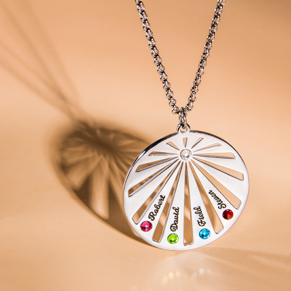 Personalized Circle Family Necklace with Birthstone