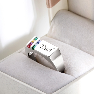 Personalized Birthstone Men's Ring Gift for Father Family Ring