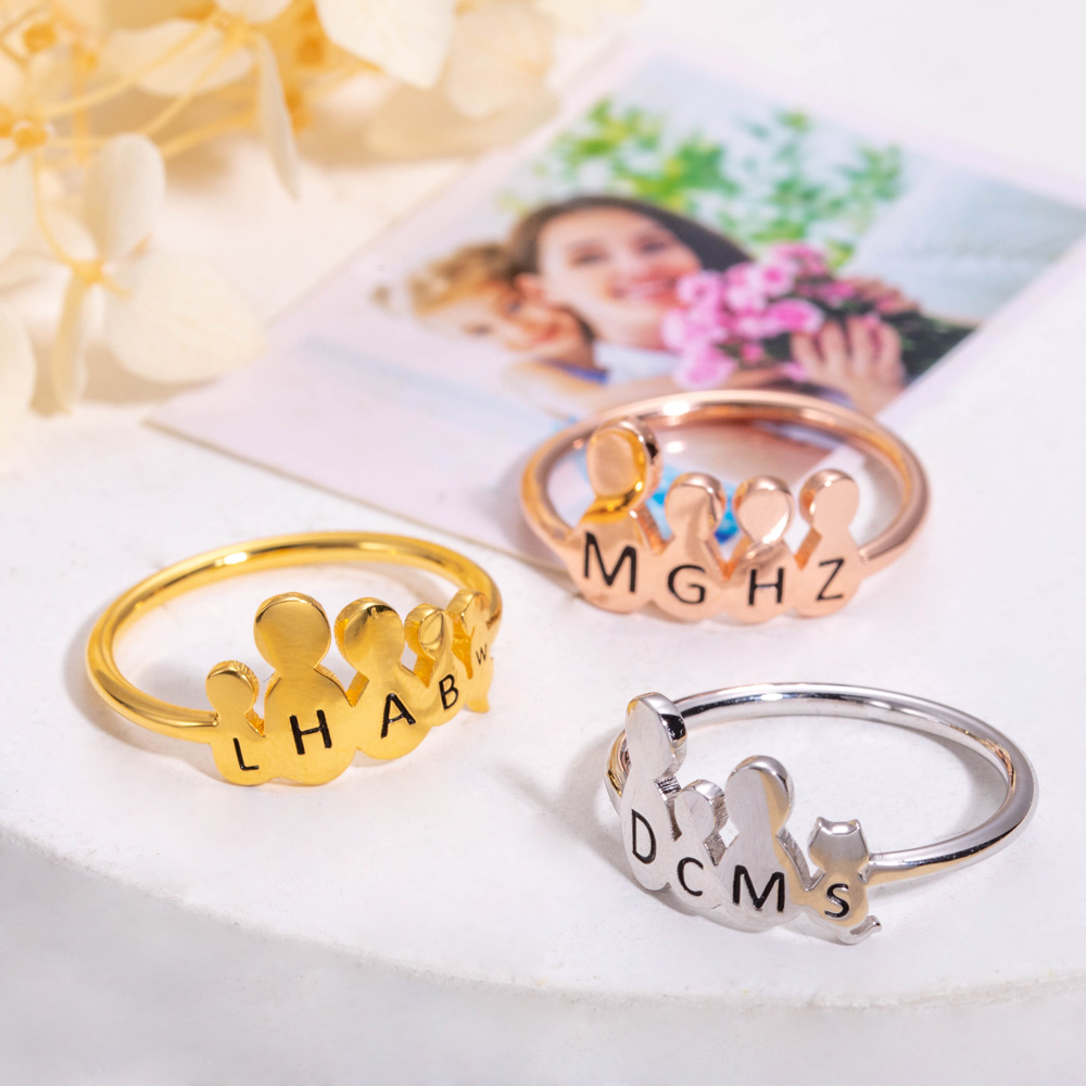 Personalized Family Members & Pet Images Ring in Silver