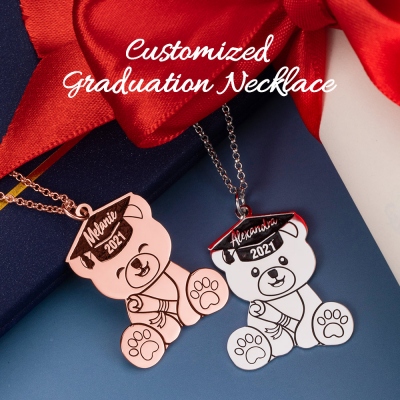 Custom Bear Necklace for Graduation Gift