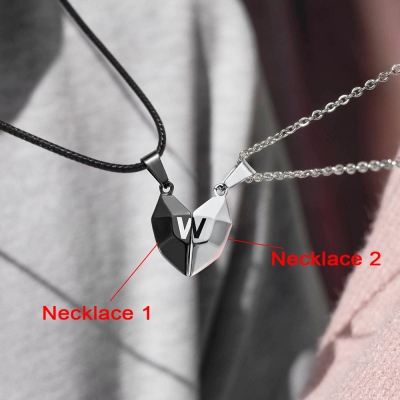 A Set of Personalized Magnetic Stitching Heart-shaped Necklaces