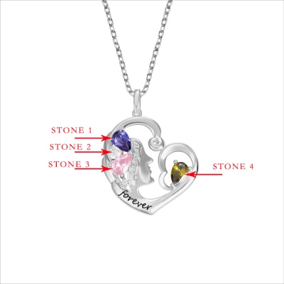 Personalized Name and Birthstone Heart Necklace Gift for Mom