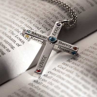 Personalized Heart Birthstone Cross Necklace