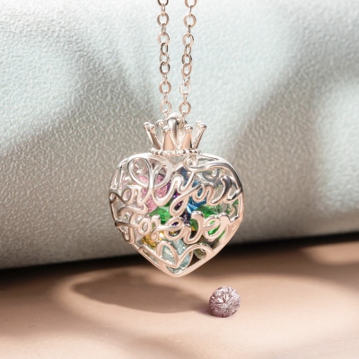 Personalisierte Krone Herzkäfig Halskette mit Geburtsstein